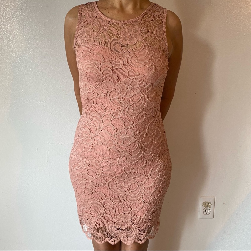 Pink lace bodycon dress